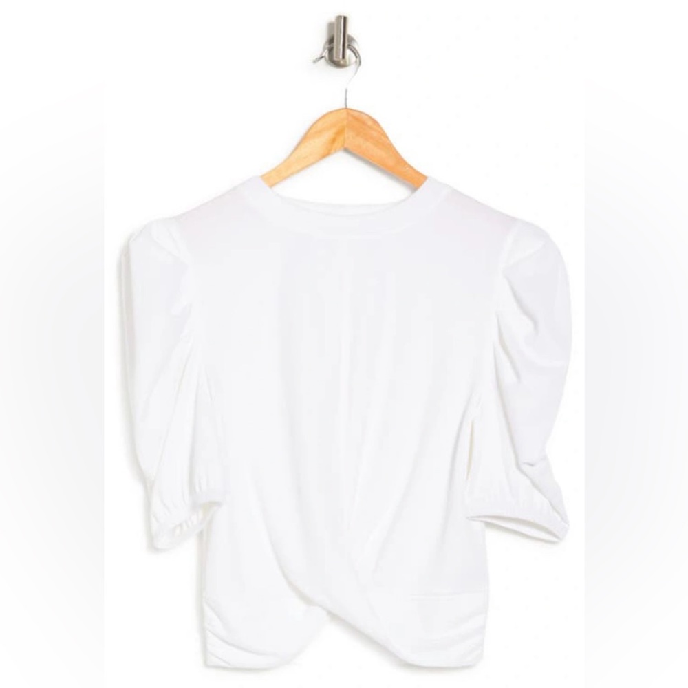 Melrose & Market White Twisted Hem Puff Sleeve Top Size XS (2) NWT